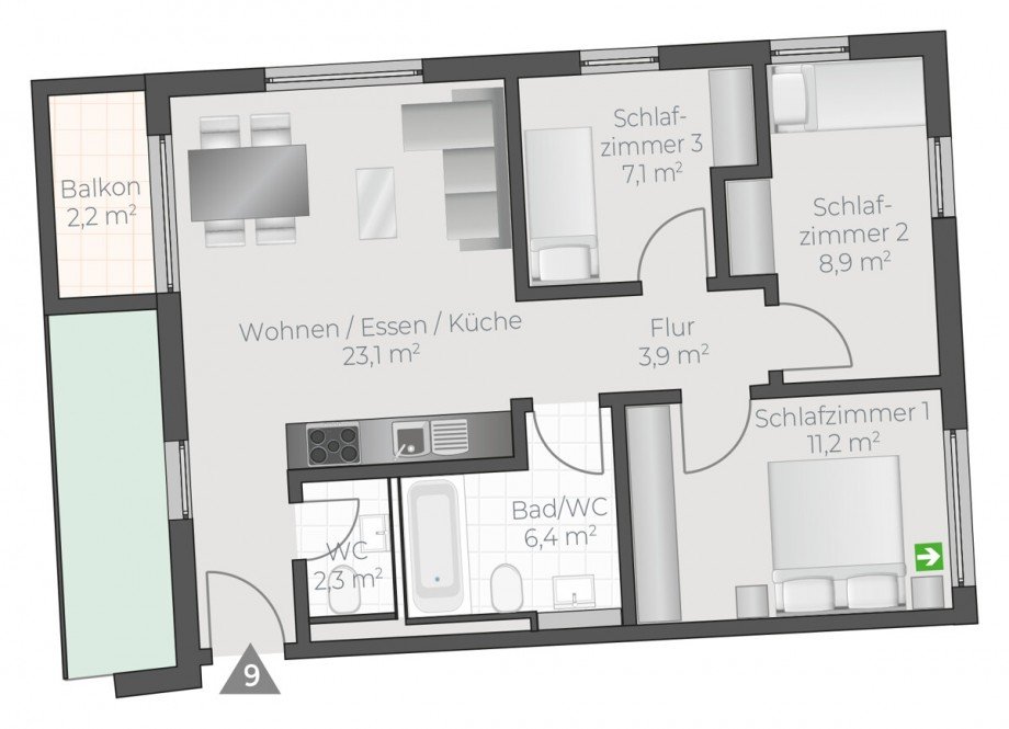 Wohnung-Nr. 09 Etagenwohnung Asperg