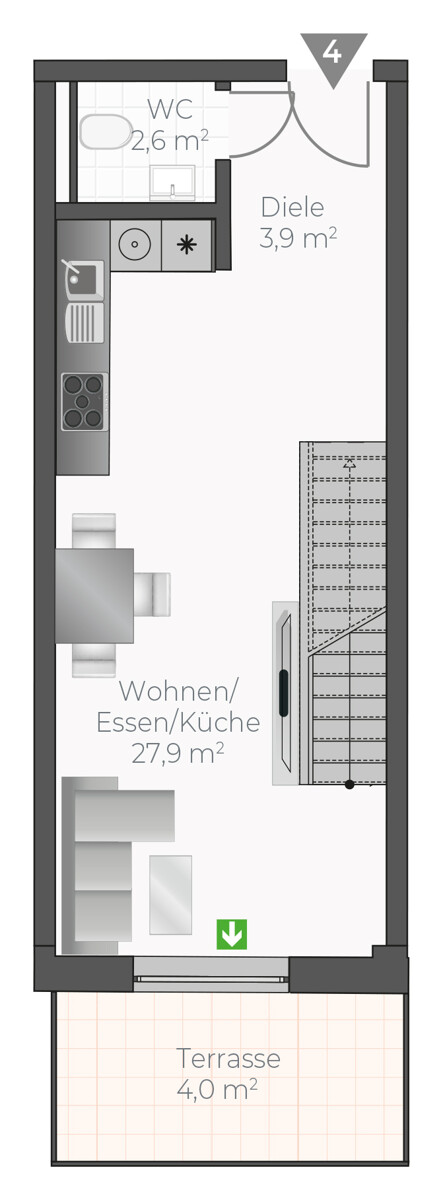 Wohnung-Nr. 4 EG Maisonettewohnung Asperg