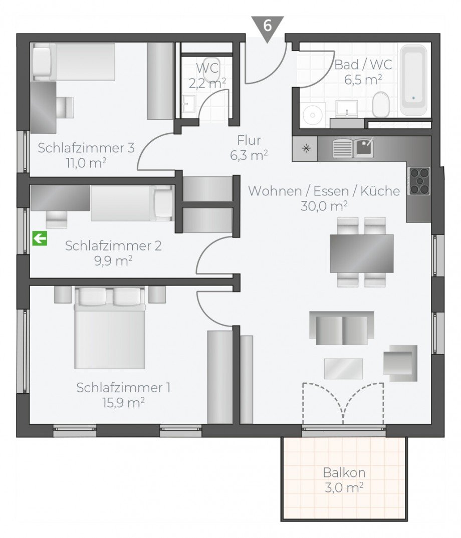 Wohnung-Nr. 06 Etagenwohnung Asperg