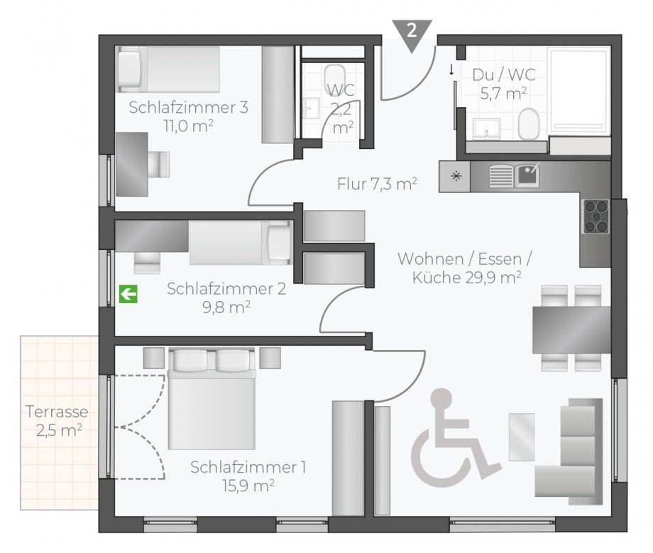 Wohnung-Nr. 02 Erdgeschosswohnung Asperg