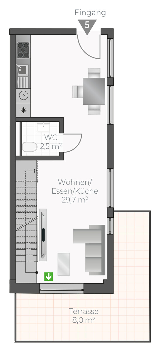 Wohnung-Nr. 5 EG Maisonettewohnung Asperg