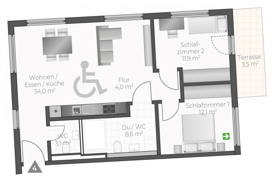 Wohnung-Nr. 04 Erdgeschosswohnung Asperg