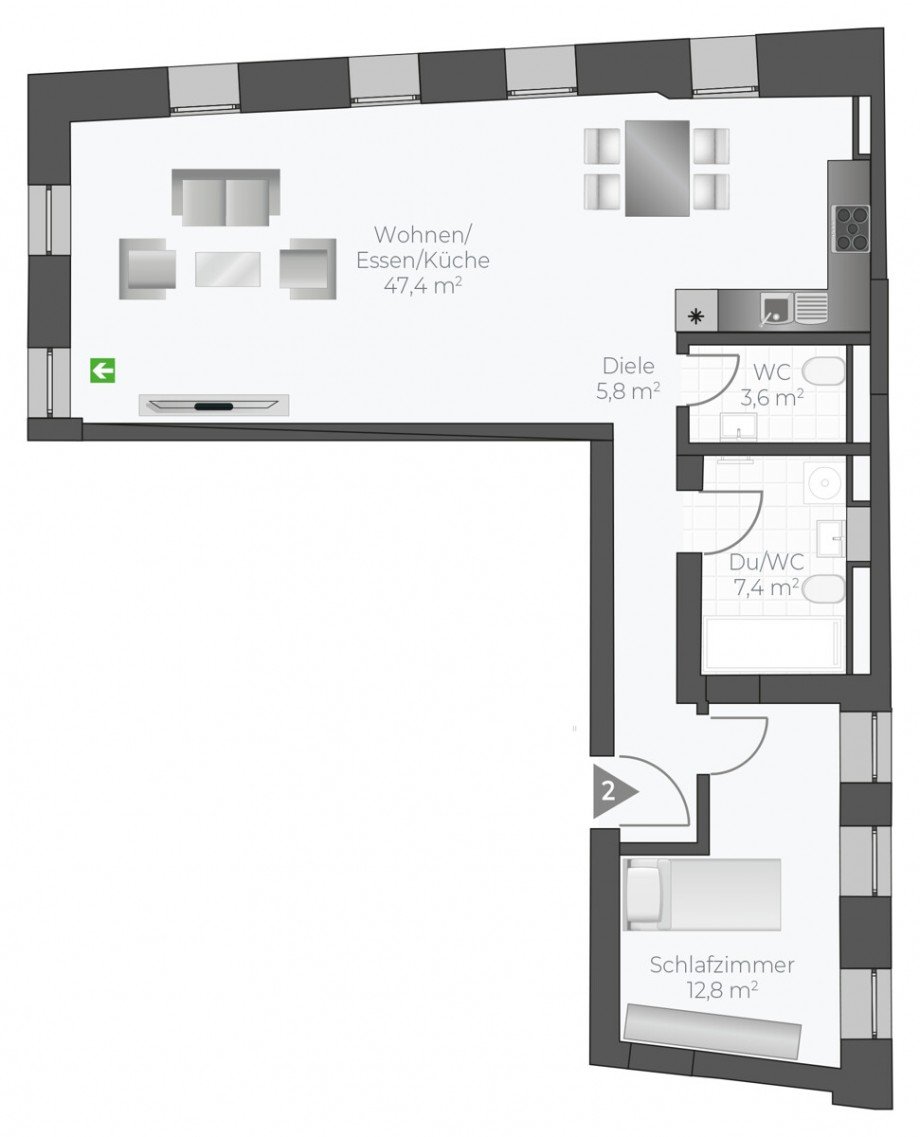 Wohnung-Nr. 2 Erdgeschosswohnung Asperg