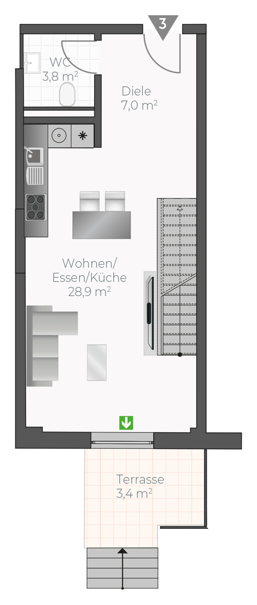 Wohnung-Nr. 3 EG Maisonettewohnung Asperg