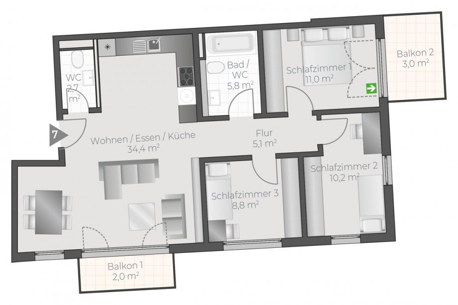 Wohnung-Nr. 07 Etagenwohnung Asperg