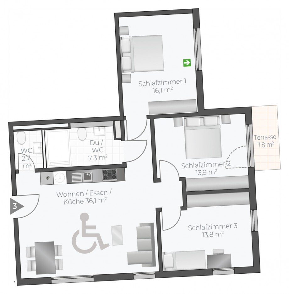 Wohnung-Nr. 03 Erdgeschosswohnung Asperg