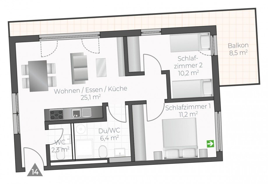 Wohnung-Nr. 14 Etagenwohnung Asperg